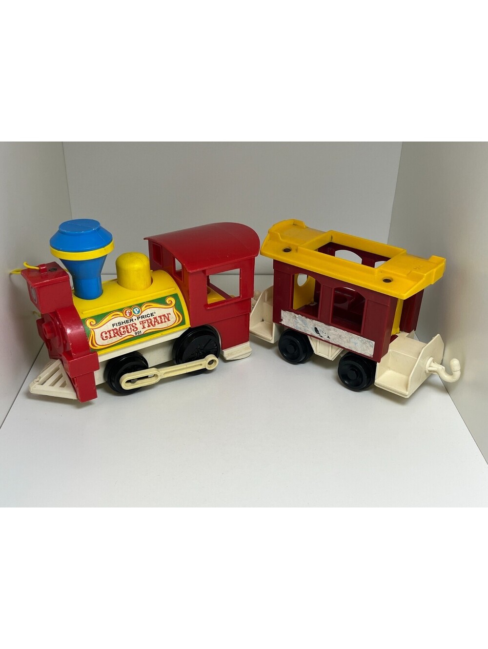 Fisher-Price Circus Train 991 Engine + Car Vintage Little People Pull Toy 1970s